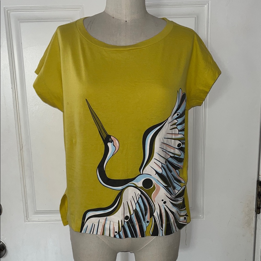 Anthropologie Yellow Crane Graphic Short Sleeve Tee
